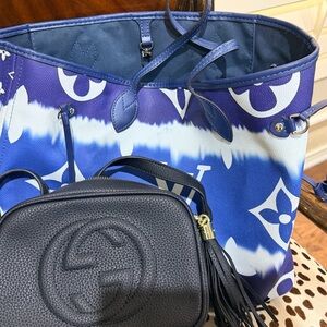 Blue & Black Designer-Style Bag Set — Tote + Crossbody Bundle